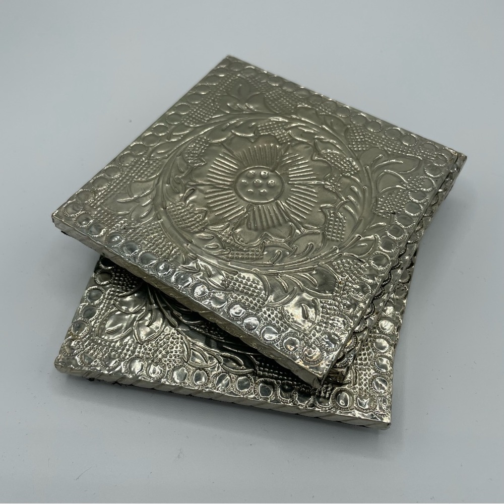 NWT Torre & Tagus Set of Four Decorative Silver-Tone Coasters